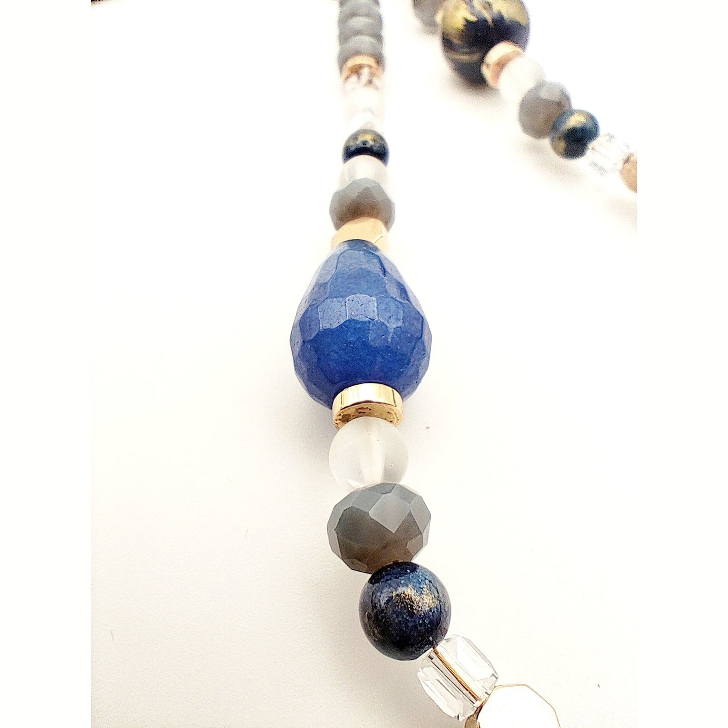 Handmade Blue Agate & Lapis Lazuli Necklace – 18K Gold Plated Natural Gemstones - HNSN 719 - CF fashion