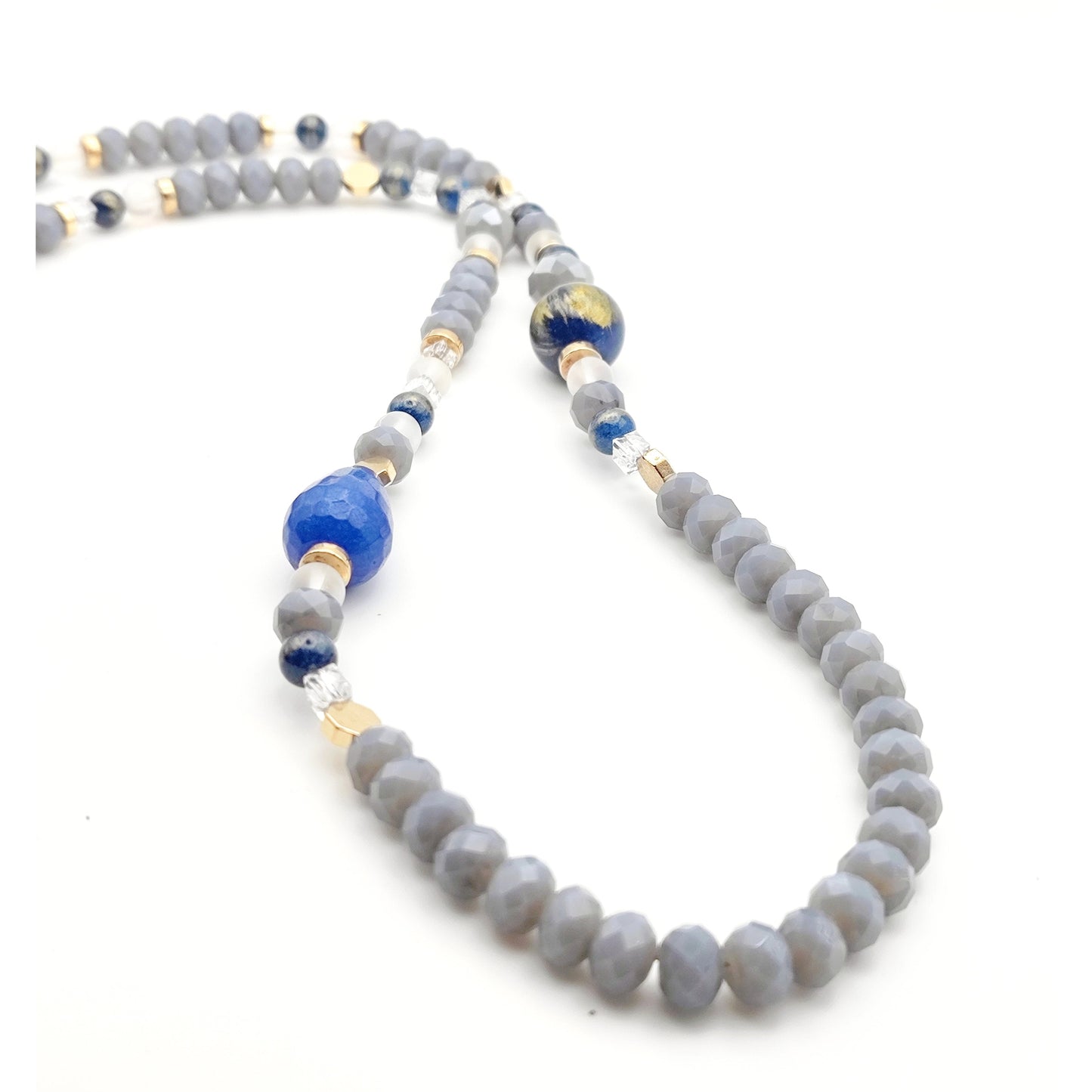 Handmade Blue Agate & Lapis Lazuli Necklace – 18K Gold Plated Natural Gemstones