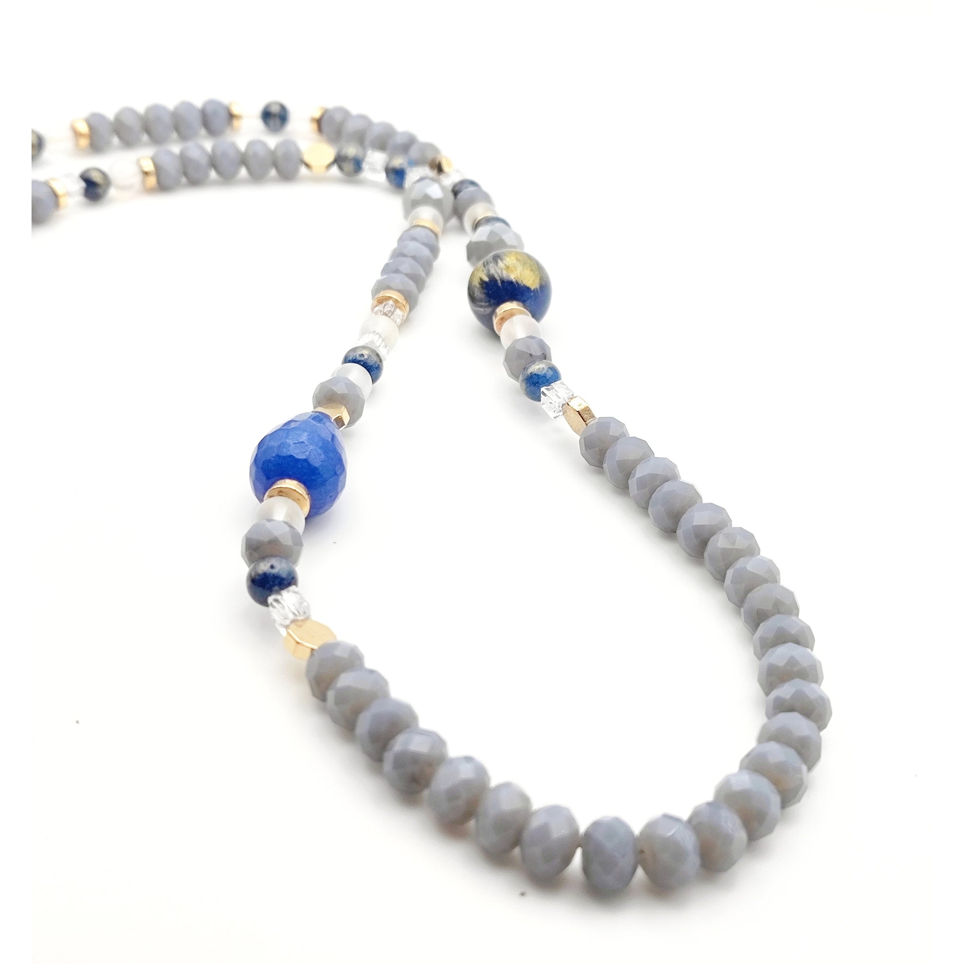 Handmade Blue Agate & Lapis Lazuli Necklace – 18K Gold Plated Natural Gemstones
