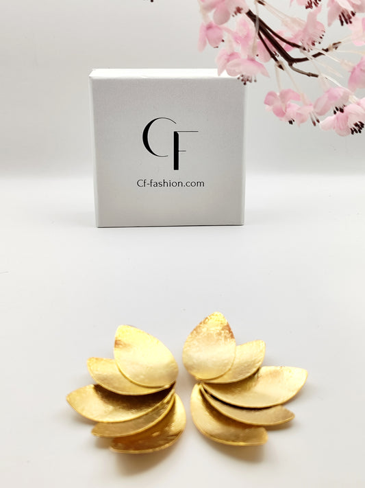 Olive Petal earrings, layered leaf design, Greek hammered jewelry, handmade, available in 18K gold plated, silver plated, or rose gold plated