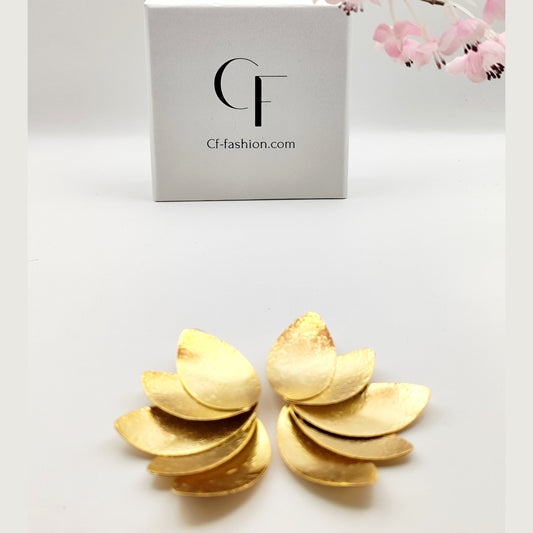 Olive Petal earrings, layered leaf design, Greek hammered jewelry, handmade, available in 18K gold plated, silver plated, or rose gold plated