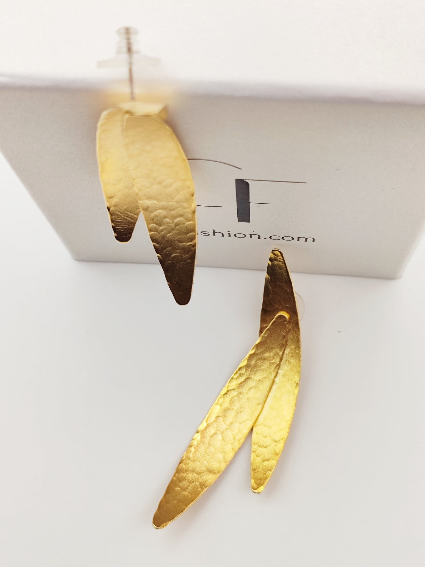 Pterygion earrings – Greek hammered jewelry – 18K gold, silver or rose gold plated – elongated hammered wing design