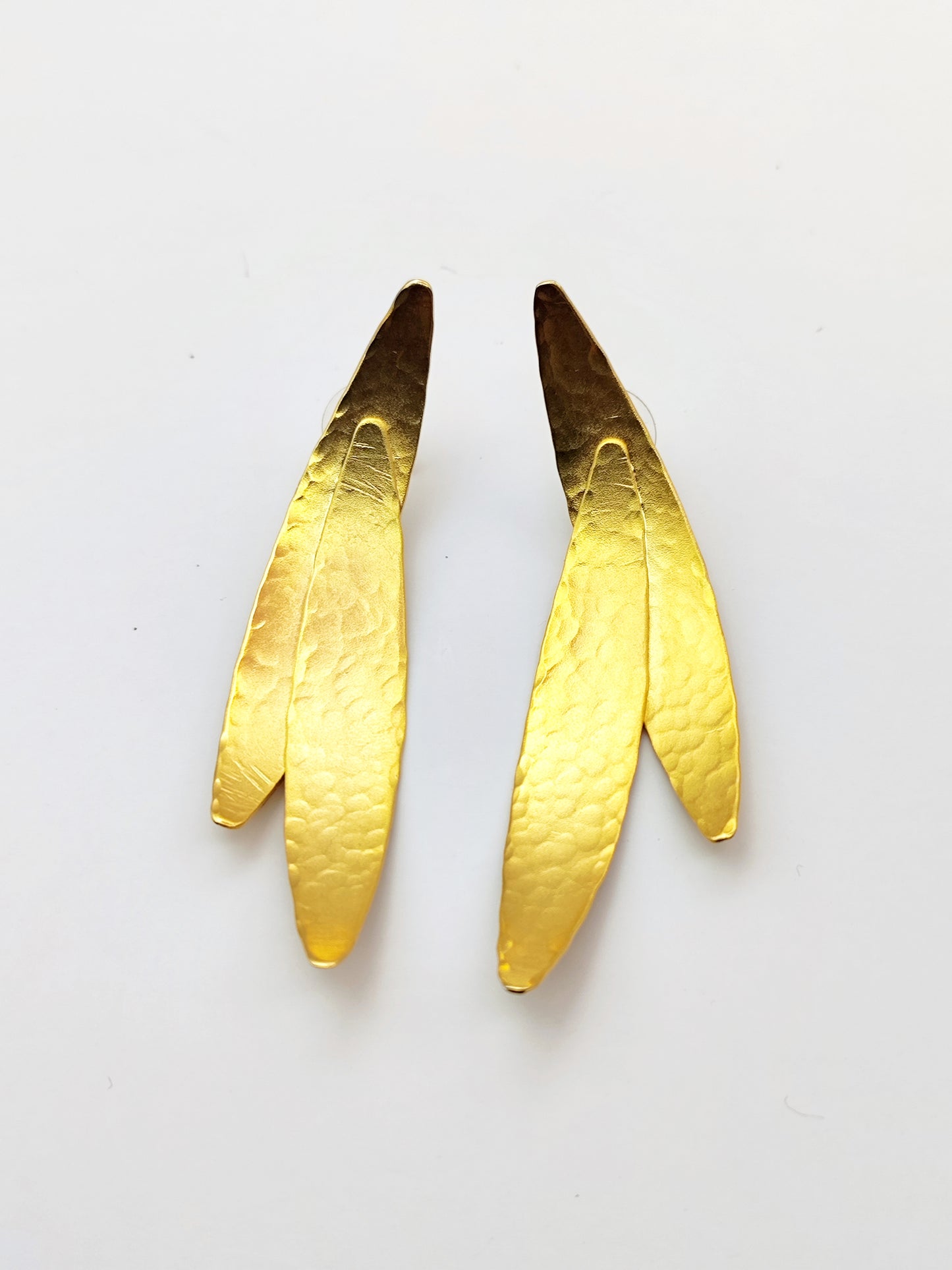 Pterygion earrings – Greek hammered jewelry – 18K gold, silver or rose gold plated – elongated hammered wing design