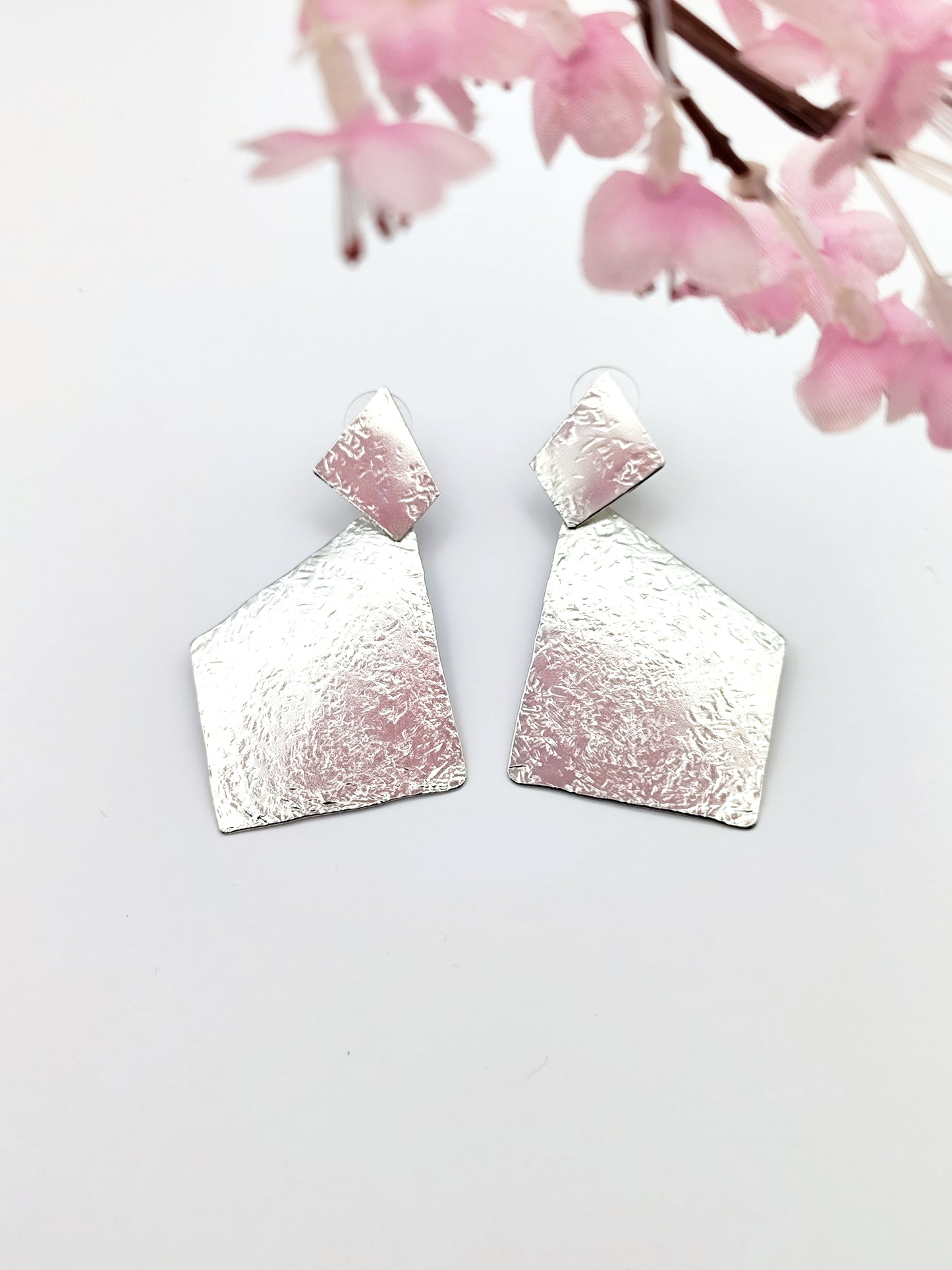 Aspida earrings – Greek hammered jewelry – 18K gold or silver plated – bold rhombus geometric shield design – also available in rose gold
