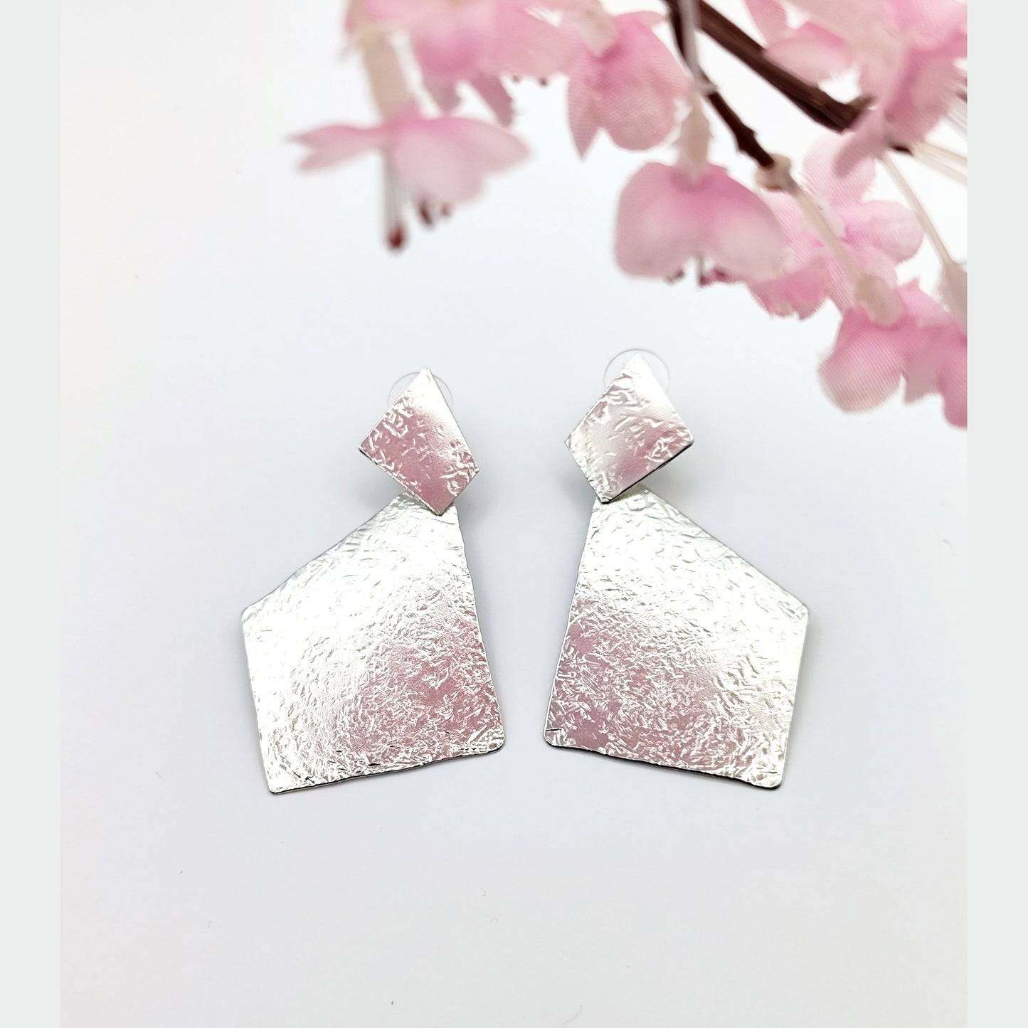 Aspida earrings – Greek hammered jewelry – 18K gold or silver plated – bold rhombus geometric shield design – also available in rose gold