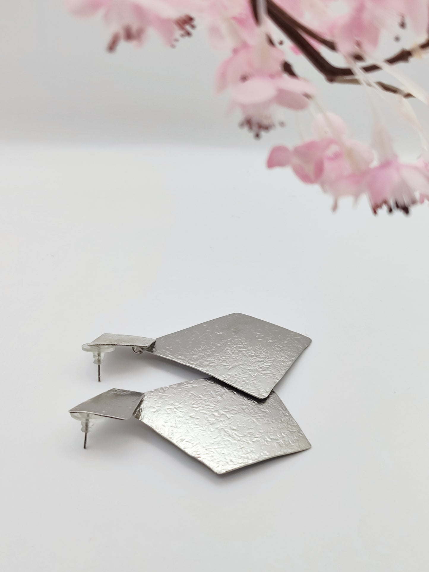 Aspida earrings – Greek hammered jewelry – 18K gold or silver plated – bold rhombus geometric shield design – also available in rose gold