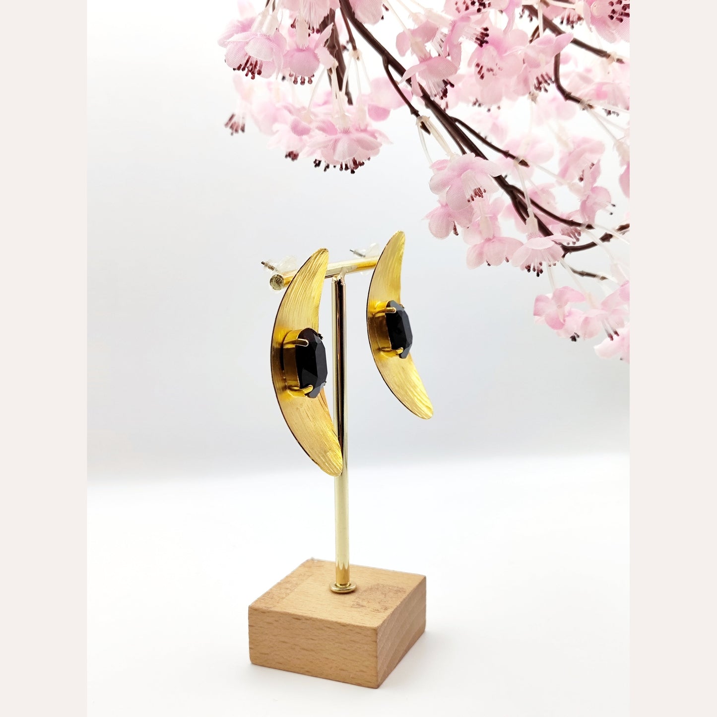 Aphrodite earrings, hammered oval design with crystals, Greek hammered jewelry, handmade, available in 18K gold plated, silver plated, or rose gold plated