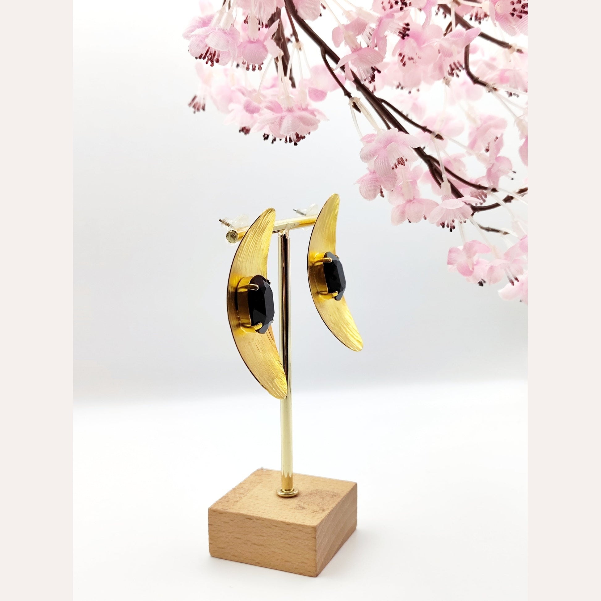 Aphrodite earrings, hammered oval design with crystals, Greek hammered jewelry, handmade, available in 18K gold plated, silver plated, or rose gold plated