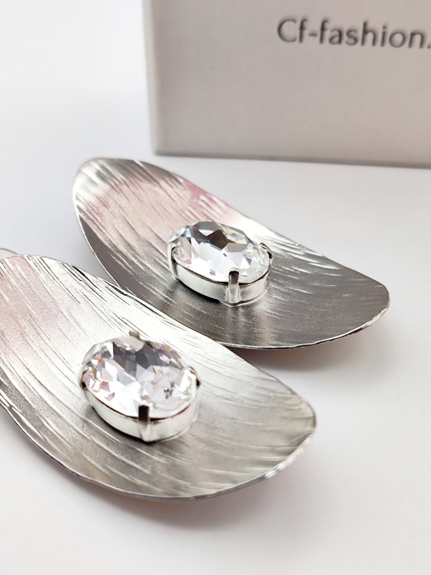 Aphrodite earrings, hammered oval design with crystals, Greek hammered jewelry, handmade, available in 18K gold plated, silver plated, or rose gold plated