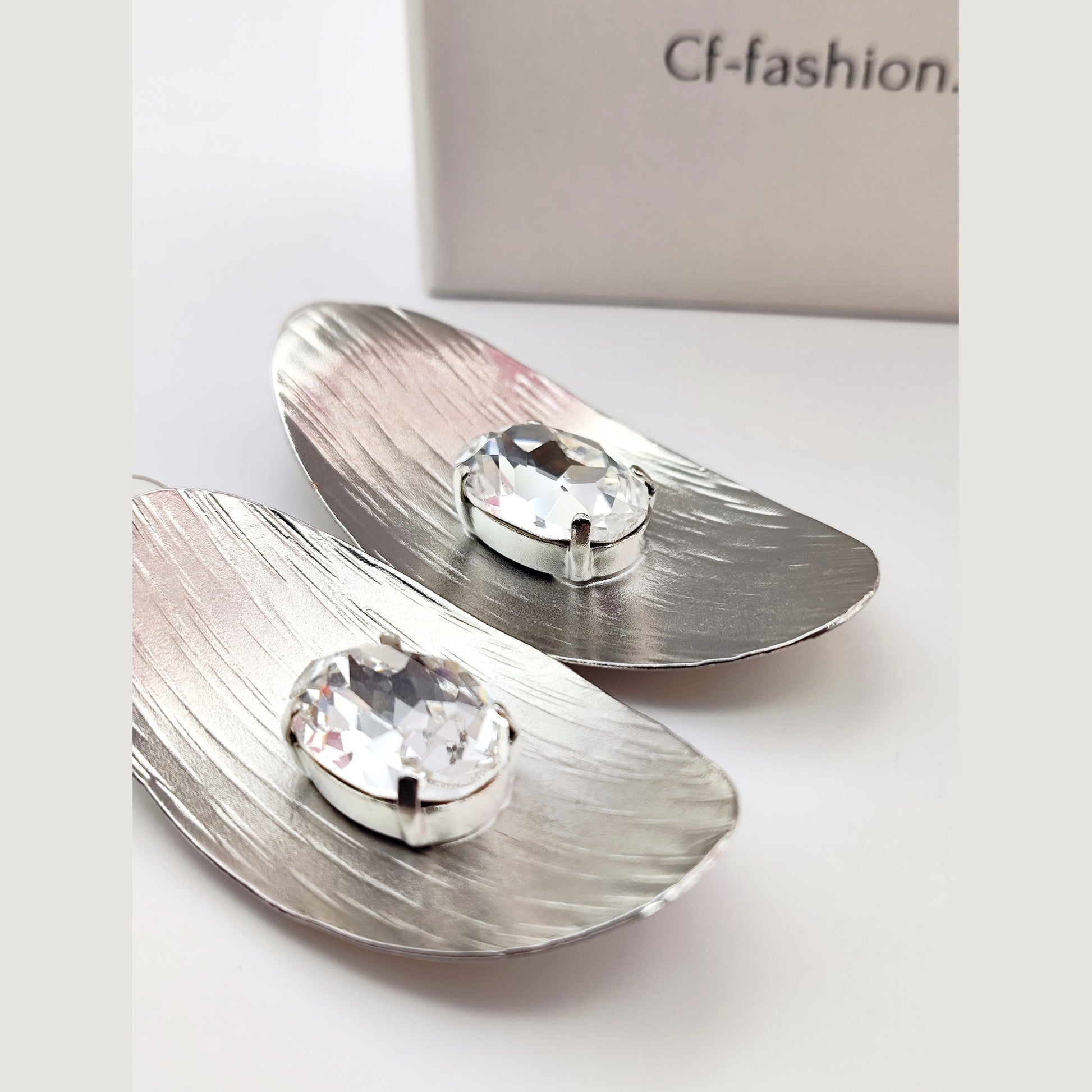 Aphrodite earrings, hammered oval design with crystals, Greek hammered jewelry, handmade, available in 18K gold plated, silver plated, or rose gold plated