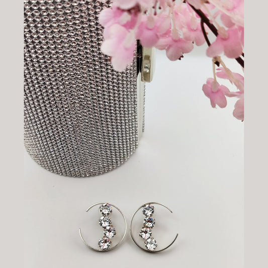 asteria earrings greek hammered jewelry 18k gold or silver plated with clear crystal crescent design