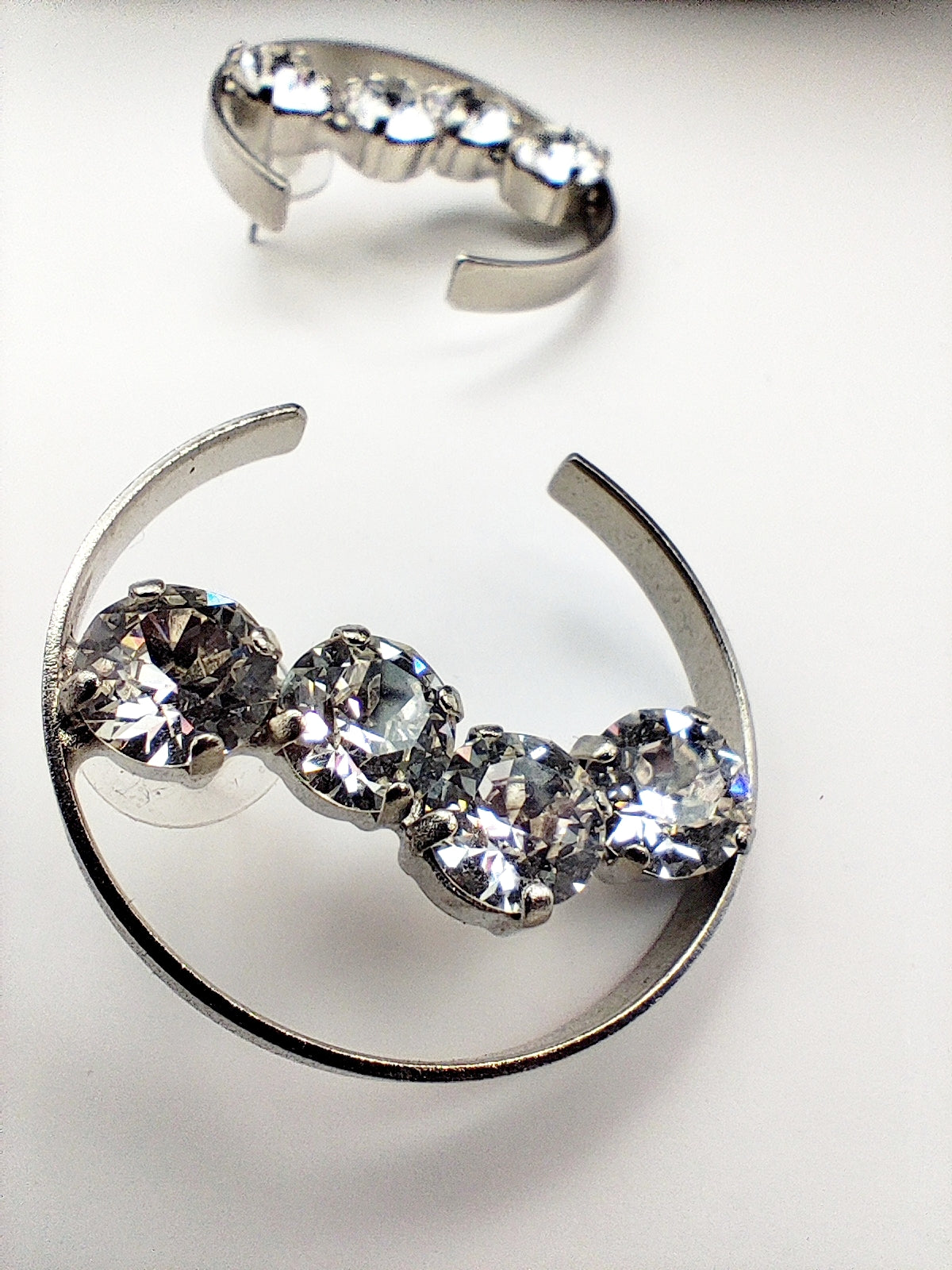 asteria earrings greek hammered jewelry 18k gold or silver plated with clear crystal crescent design