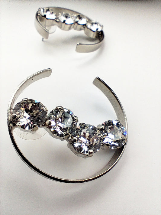 asteria earrings greek hammered jewelry 18k gold or silver plated with clear crystal crescent design