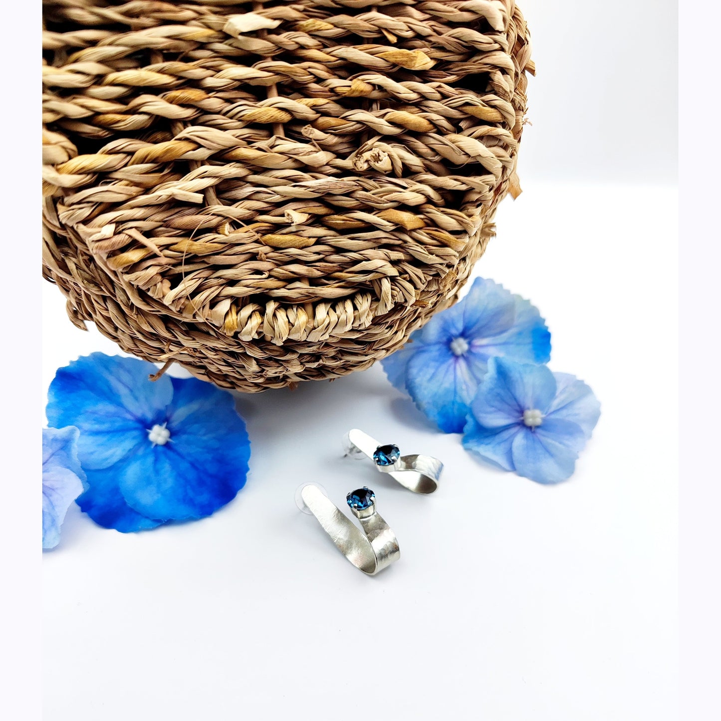 electra earrings greek hammered jewelry 18k gold or silver plated with blue or champagne crystal