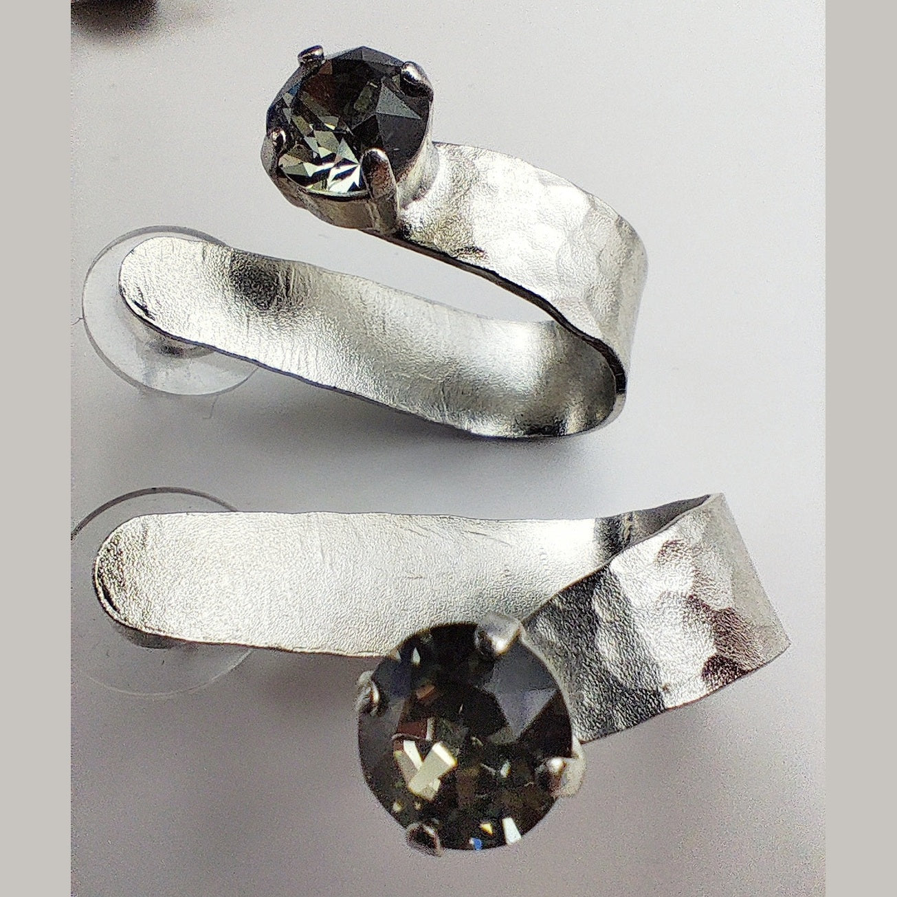 electra earrings greek hammered jewelry 18k gold or silver plated with blue or champagne crystal