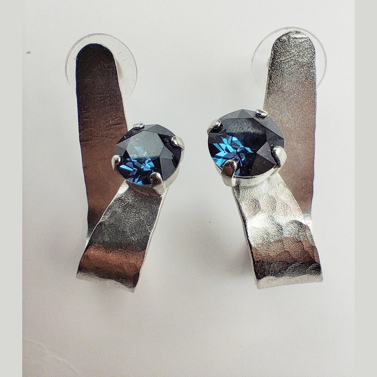 electra earrings greek hammered jewelry 18k gold or silver plated with blue or champagne crystal