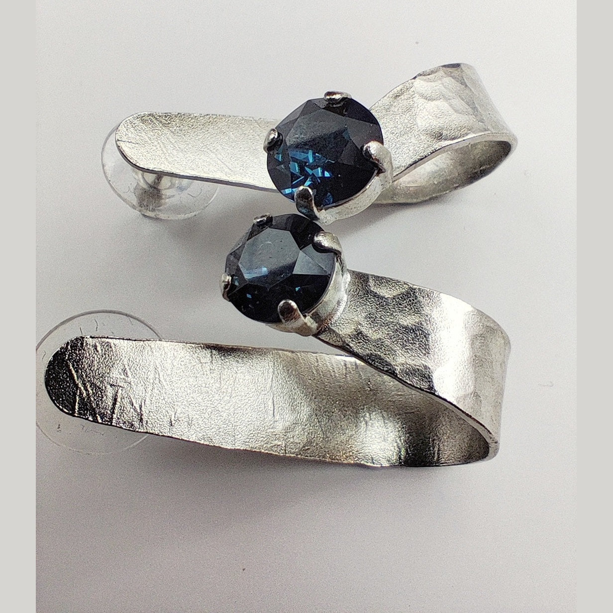 electra earrings greek hammered jewelry 18k gold or silver plated with blue or champagne crystal