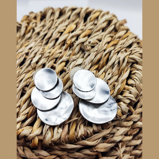 Ampelos earrings – Greek hammered jewelry in 18K gold plated, 18K silver plated, and rose gold plated. Handcrafted layered circular design inspired by the vine.