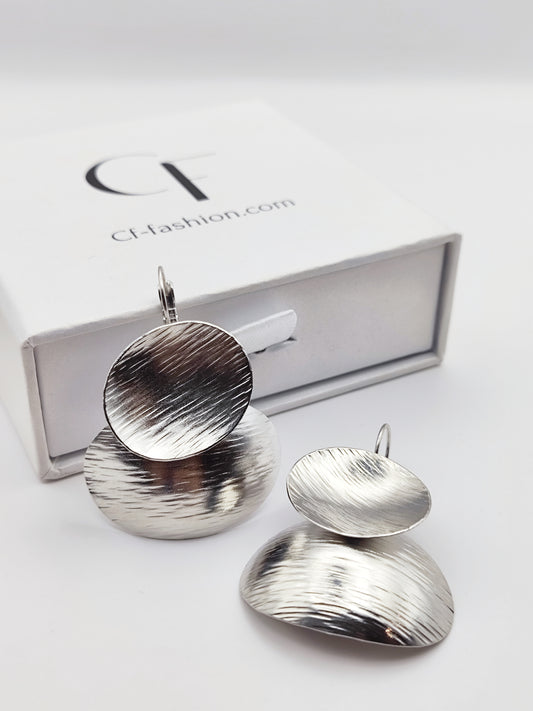 earrings greek hammered jewelry 18k gold or silver plated double disc design