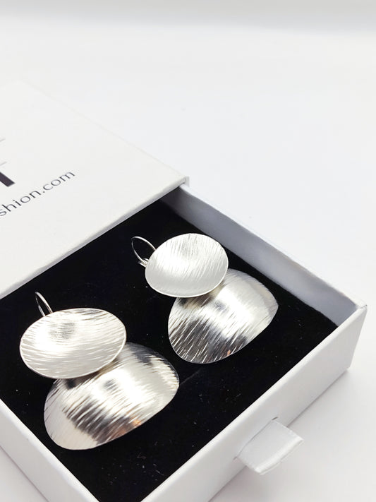 earrings greek hammered jewelry 18k gold or silver plated double disc design