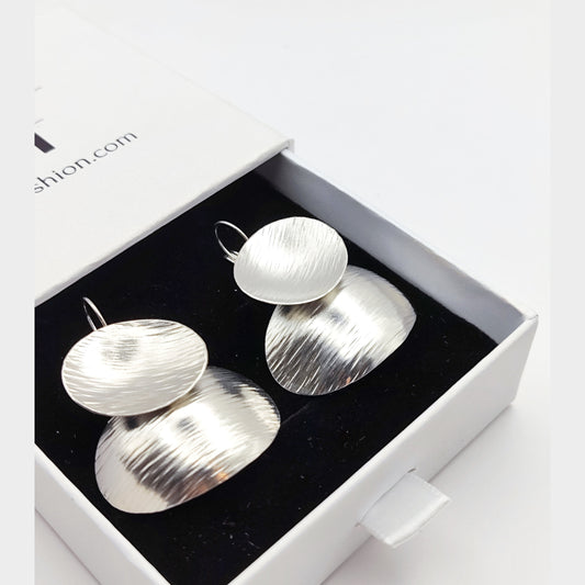 earrings greek hammered jewelry 18k gold or silver plated double disc design