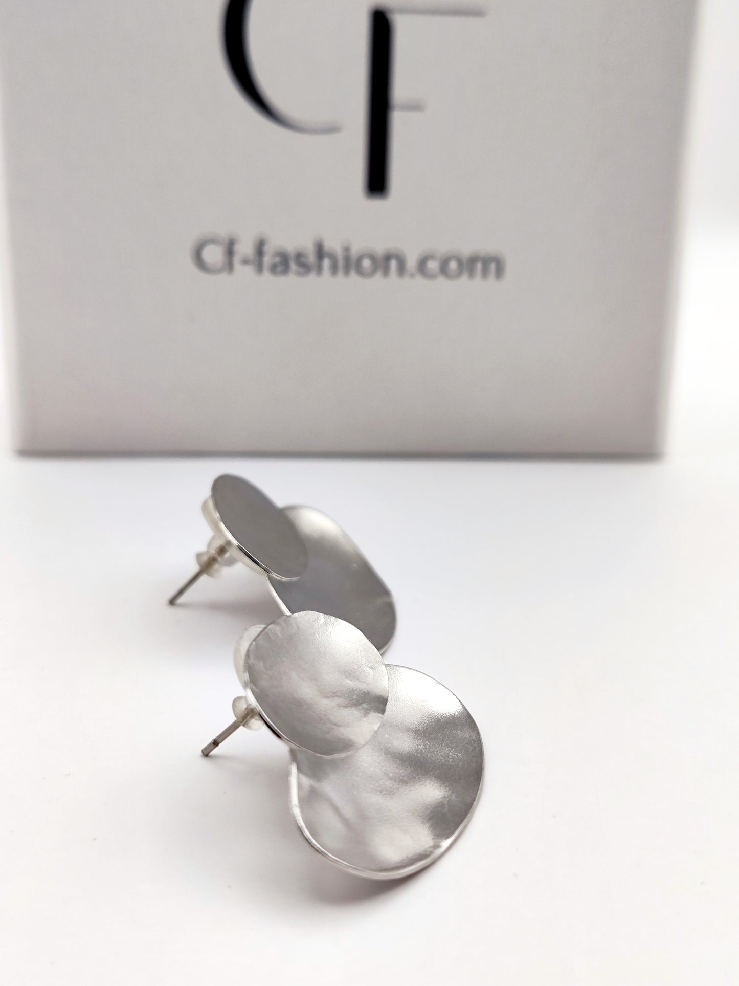 eudora earrings greek hammered jewelry 18k gold or silver plated double disc design