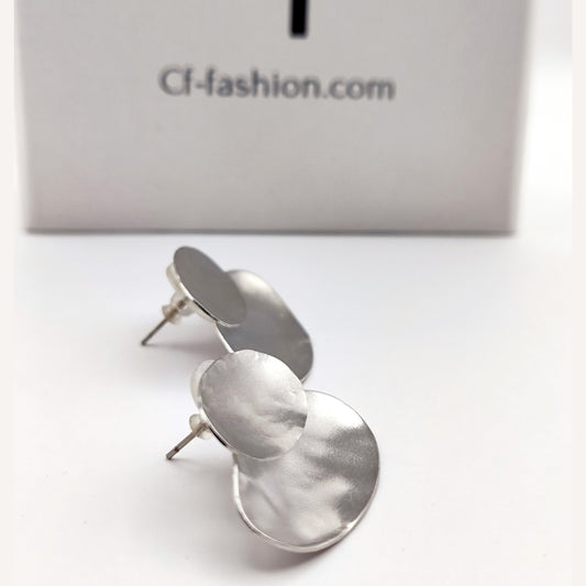 eudora earrings greek hammered jewelry 18k gold or silver plated double disc design