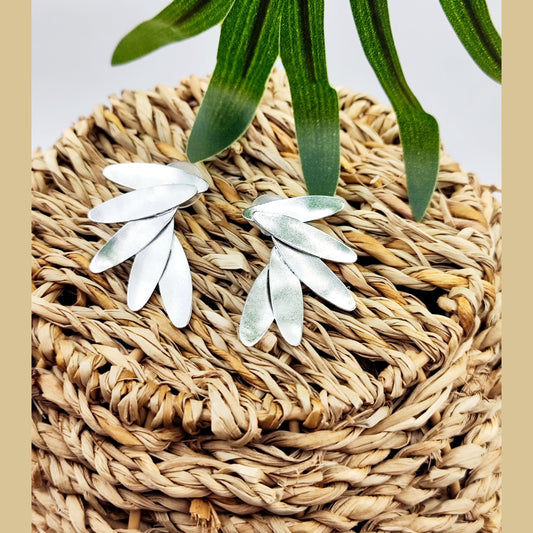 Angelos earrings – Greek hammered jewelry in 18K gold plated, 18K silver plated, and rose gold plated. Handcrafted hammered wing-inspired design.