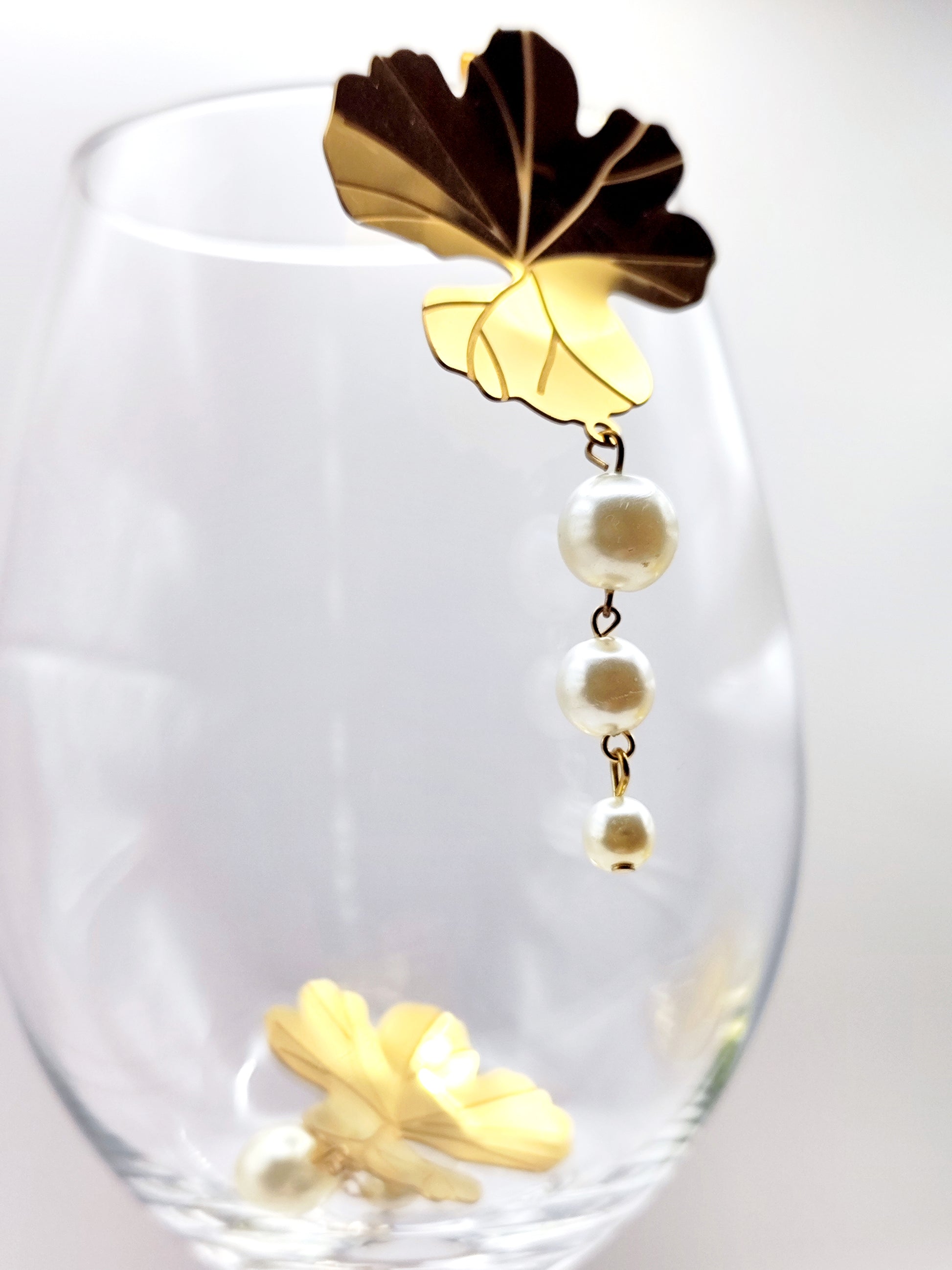 Geranium Leaf Pearl Drop Earrings – Nature-Inspired Stainless Steel, Hypoallergenic