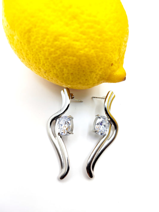 Serpentine Crystal Stud Earrings – Snake-Inspired Stainless Steel, Hypoallergenic