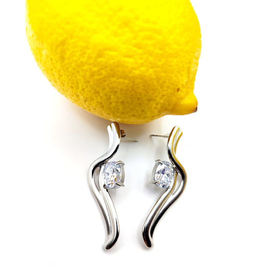 Serpentine Crystal Stud Earrings – Snake-Inspired Stainless Steel, Hypoallergenic