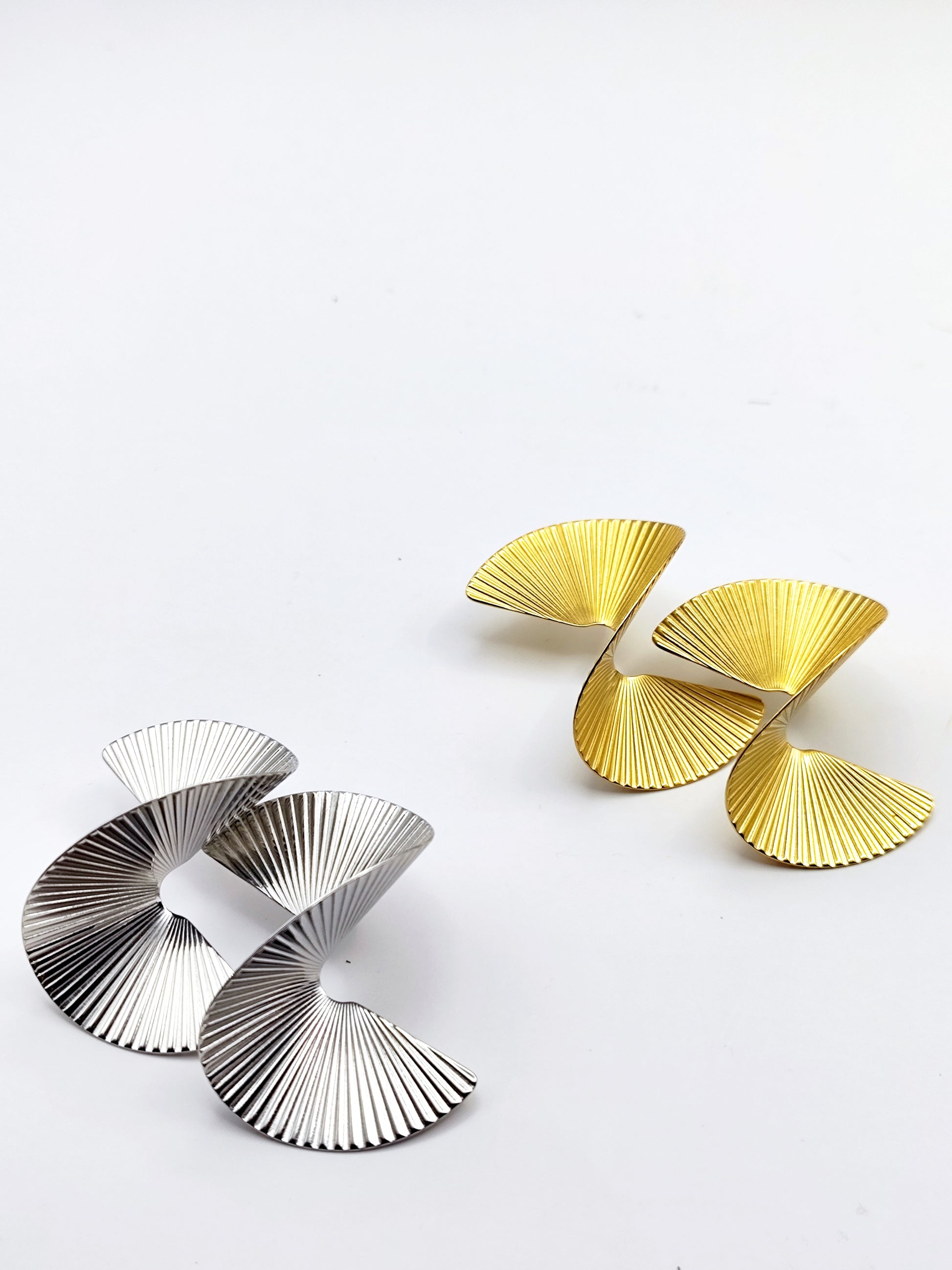 Textured Fan Stud Earrings – Bold Stainless Steel Statement, Hypoallergenic