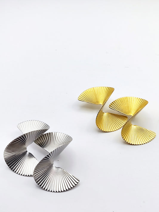 Textured Fan Stud Earrings – Bold Stainless Steel Statement, Hypoallergenic