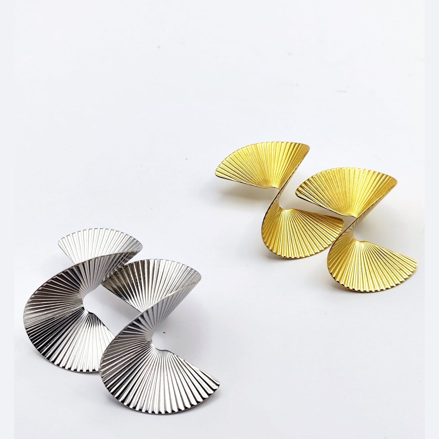 Textured Fan Stud Earrings – Bold Stainless Steel Statement, Hypoallergenic