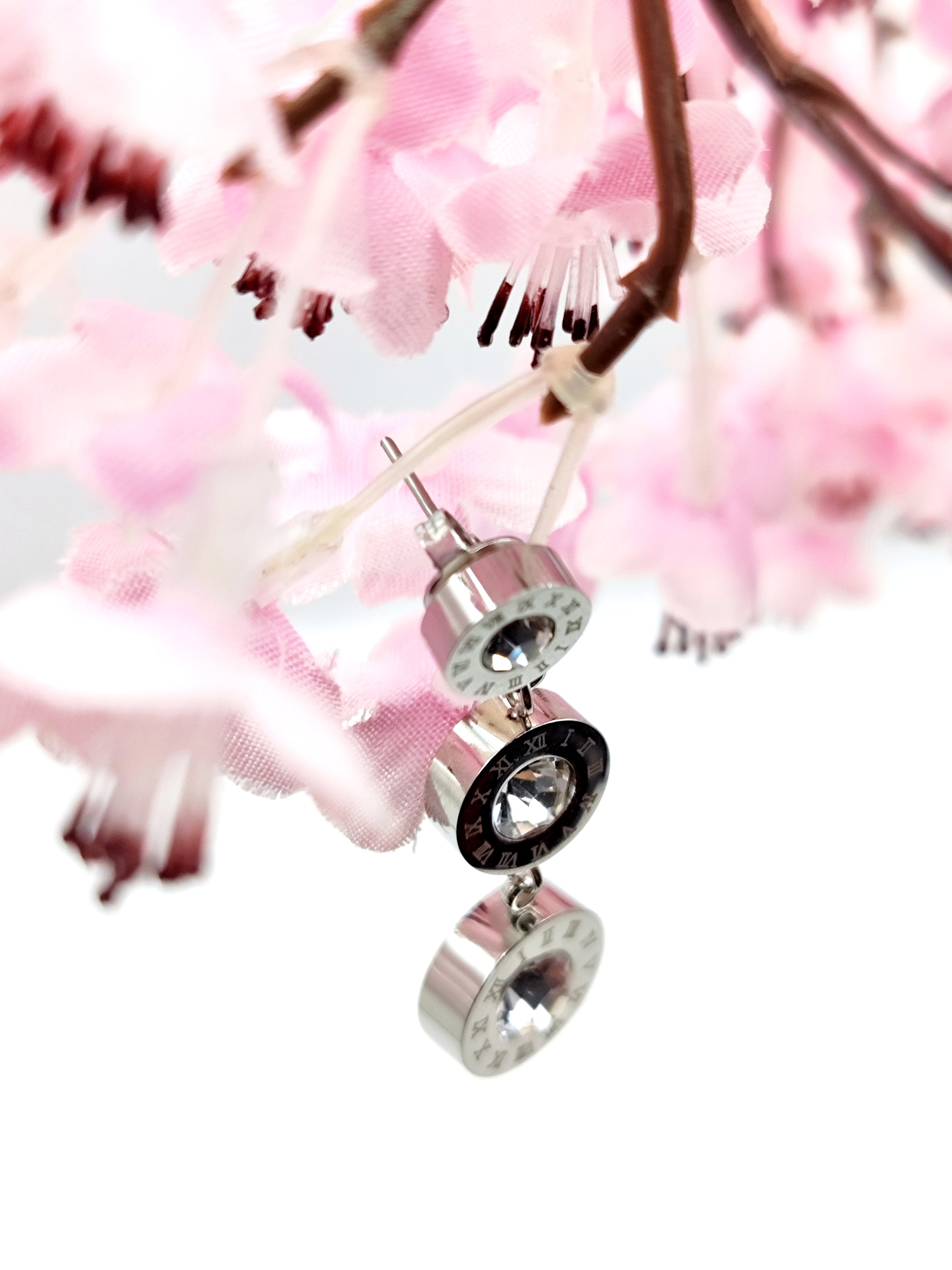 Stacked Circle Crystal Drop Earrings – Modern Stainless Steel, Hypoallergenic