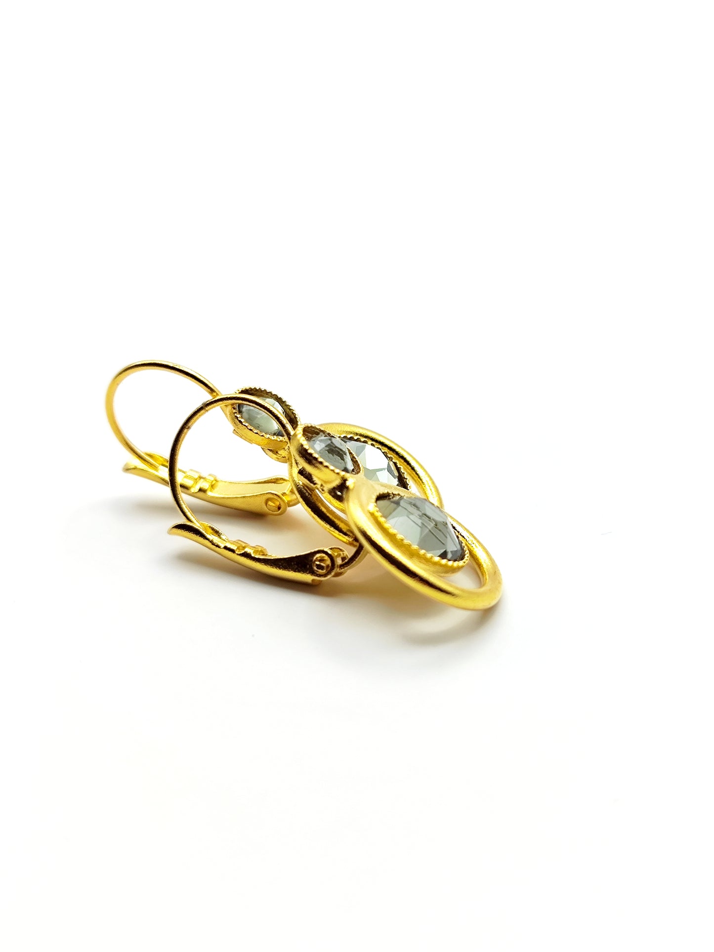 tinos earrings greek hammered jewelry 18k gold or silver plated with black crystal