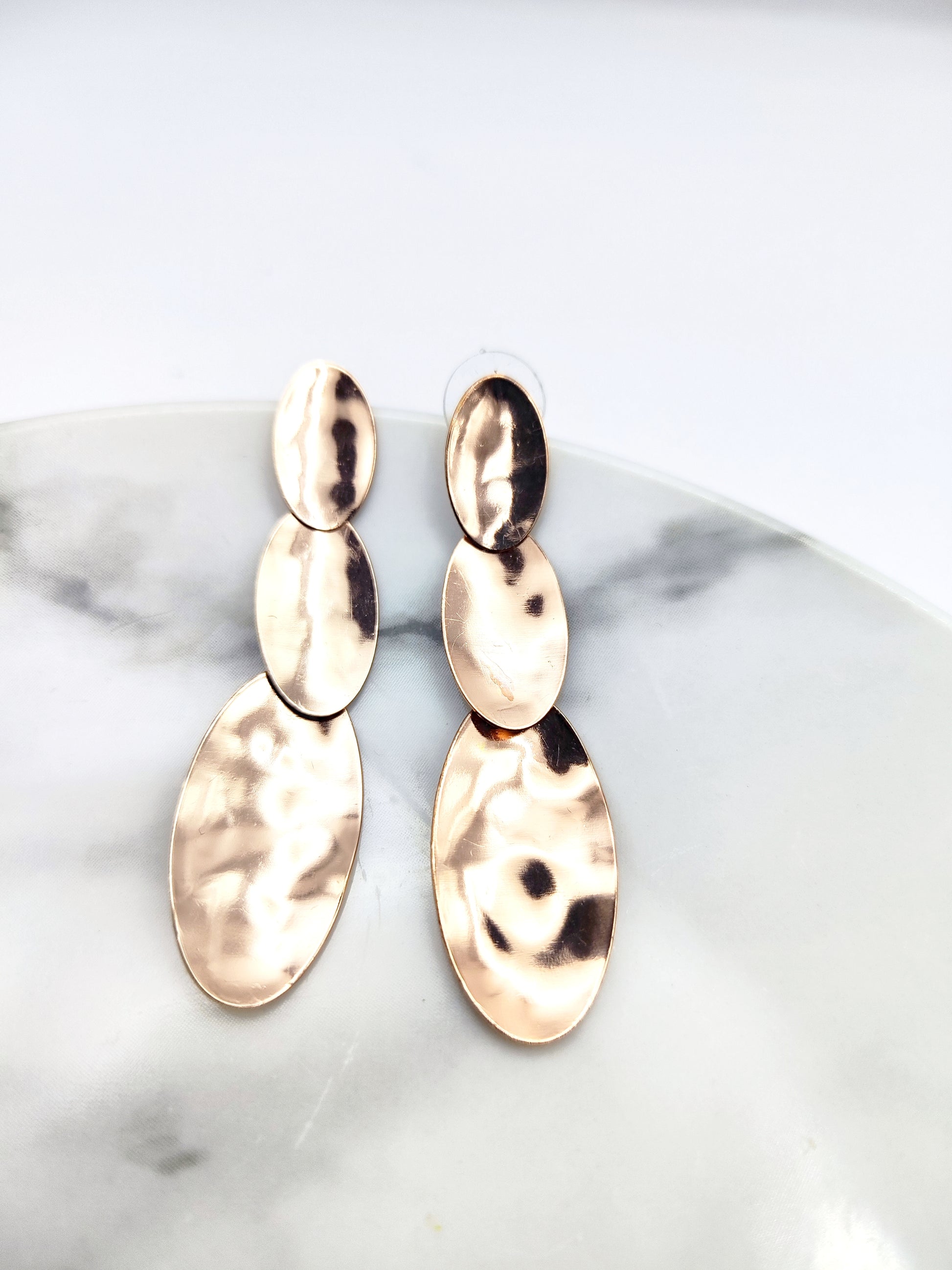 phoebe earrings greek hammered jewelry 18k gold or silver plated triple disc design