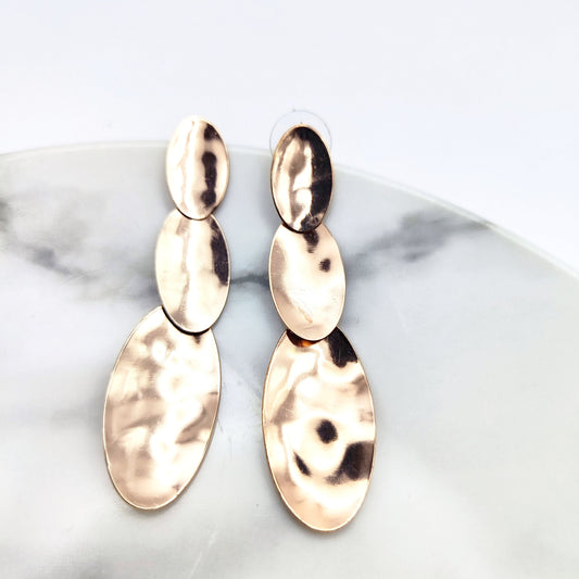 phoebe earrings greek hammered jewelry 18k gold or silver plated triple disc design