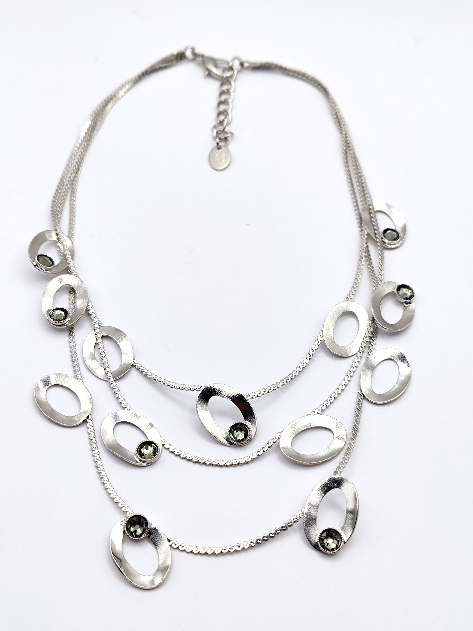 tinos necklace greek hammered jewelry 18k gold or silver plated with black crystal layered design