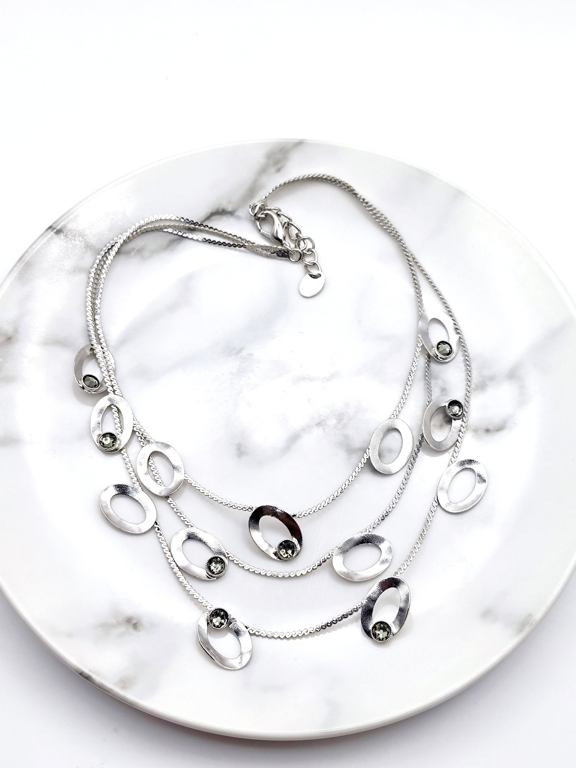 tinos necklace greek hammered jewelry 18k gold or silver plated with black crystal layered design