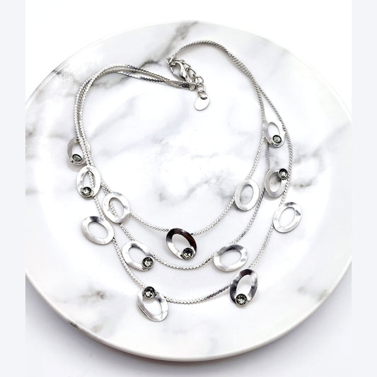 tinos necklace greek hammered jewelry 18k gold or silver plated with black crystal layered design