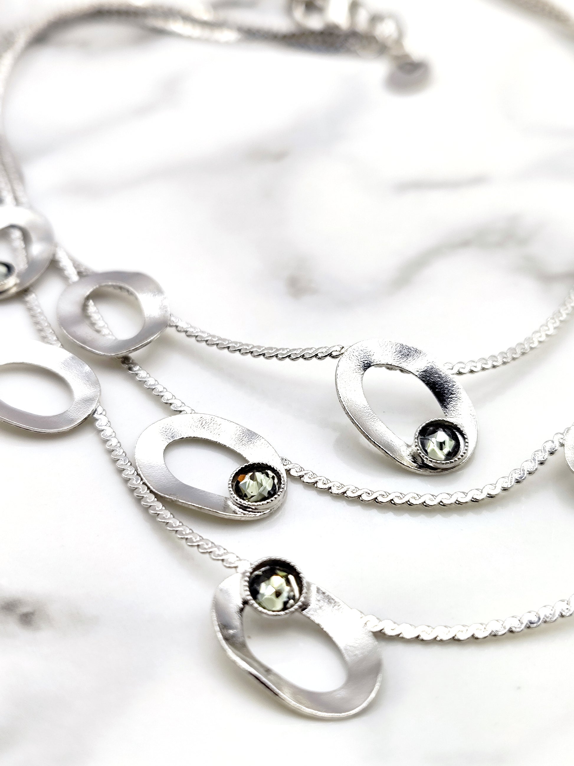 tinos necklace greek hammered jewelry 18k gold or silver plated with black crystal layered design