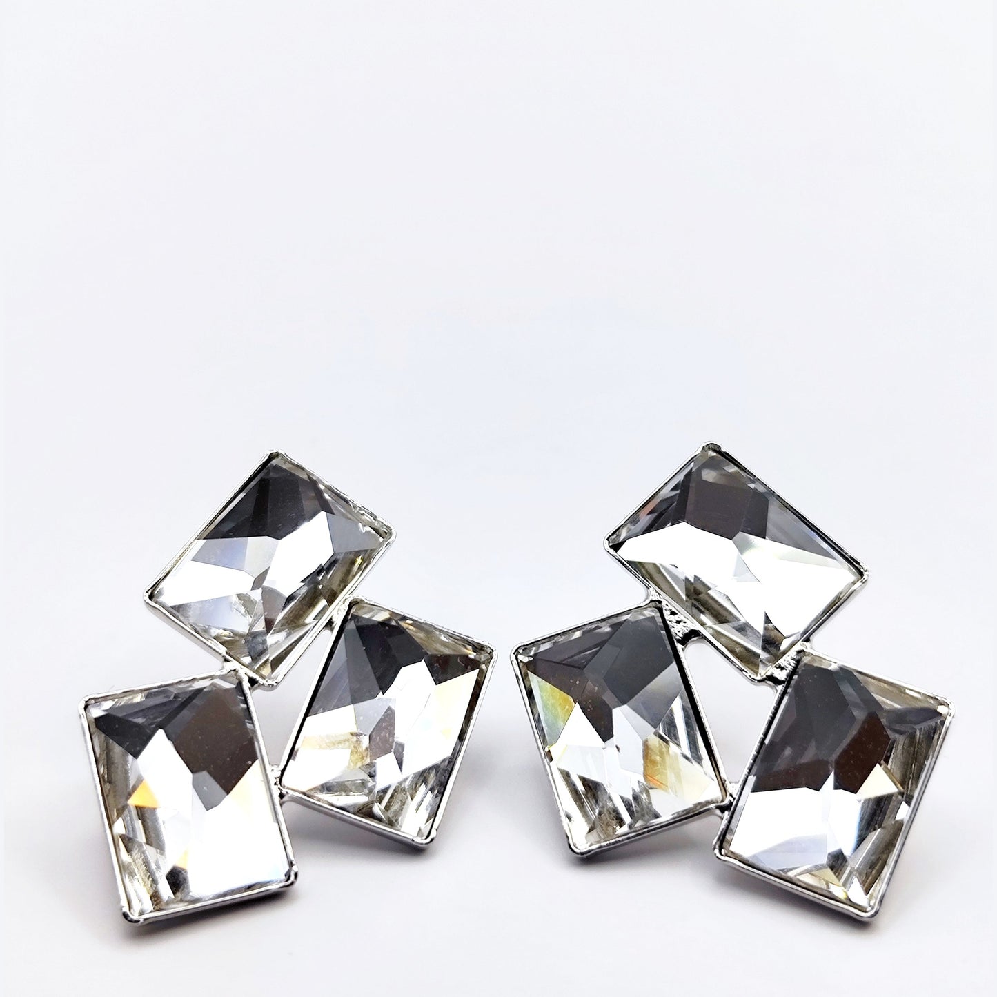 Crete Earrings with Crystal – Greek hammered jewelry in 18K gold plated, 18K silver plated, and rose gold plated. Handcrafted earrings with bold geometric faceted crystal design inspired by Minoan Crete.