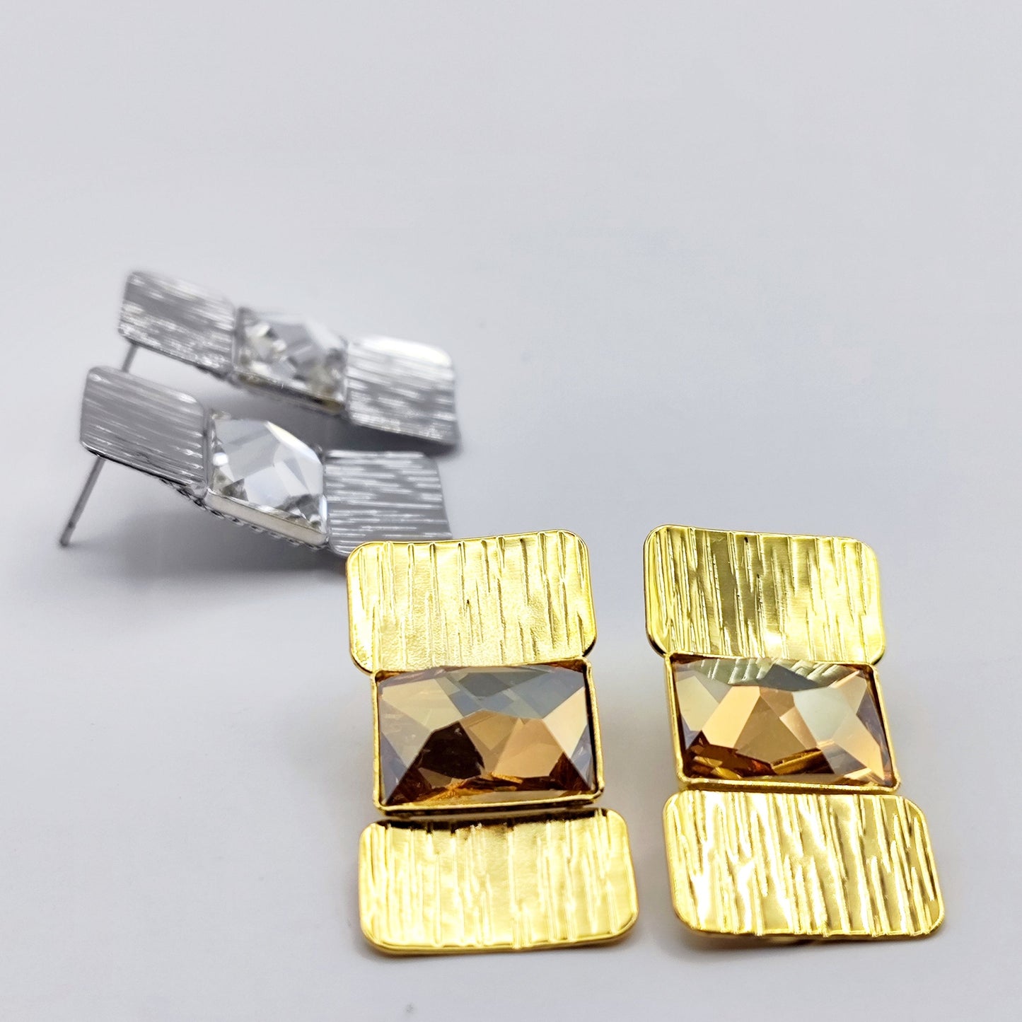 riadne earrings Greek hammered jewelry 18K gold or silver plated with crystal