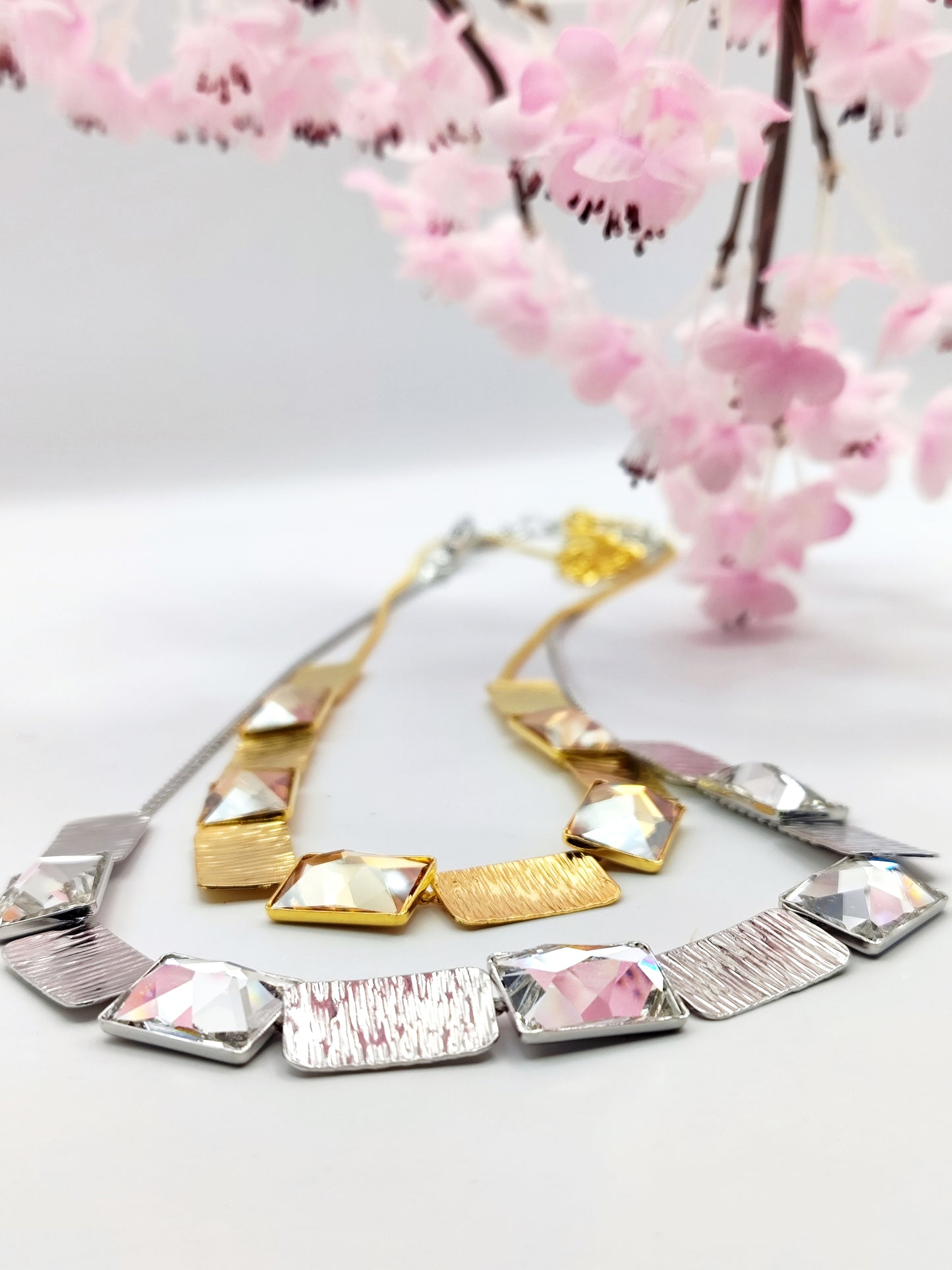 Ariadne necklace Greek hammered jewelry 18K gold or silver plated with crystal