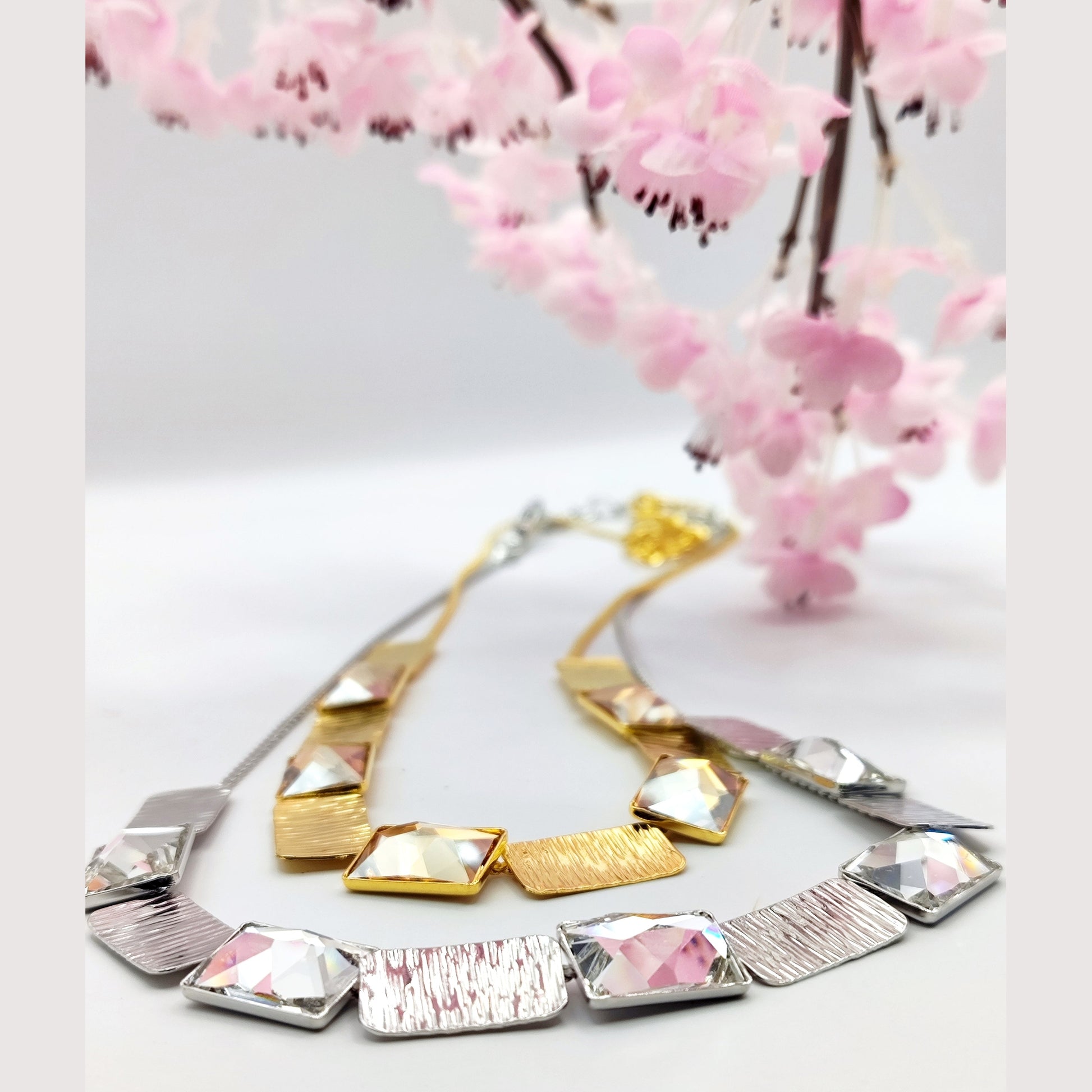 Ariadne necklace Greek hammered jewelry 18K gold or silver plated with crystal