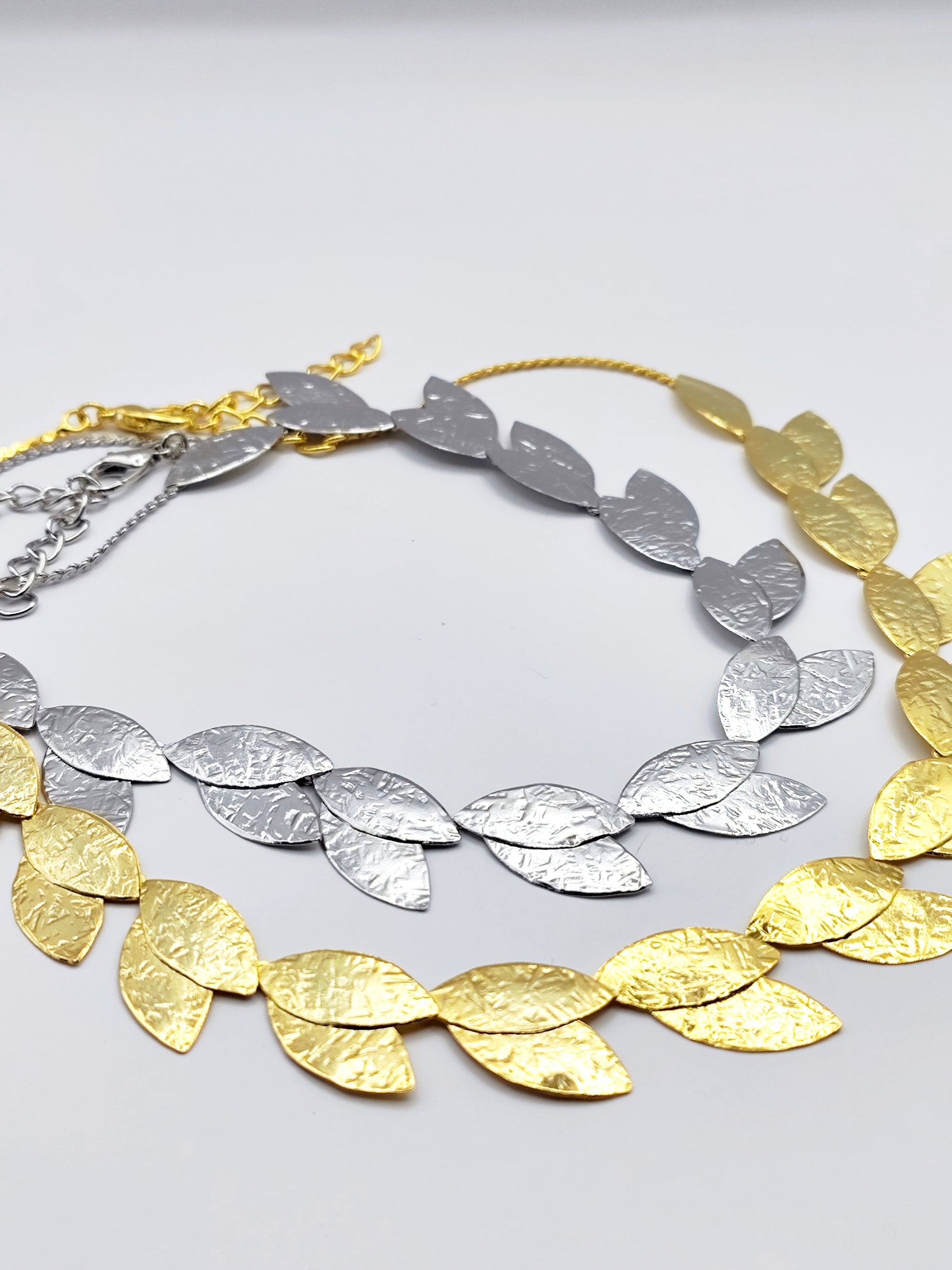 Daphne necklace Greek hammered jewelry 18K gold or silver plated leaf design