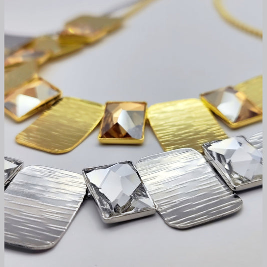 Crete Necklace – Greek hammered jewelry – 18K gold or silver plated with Swarovski crystals