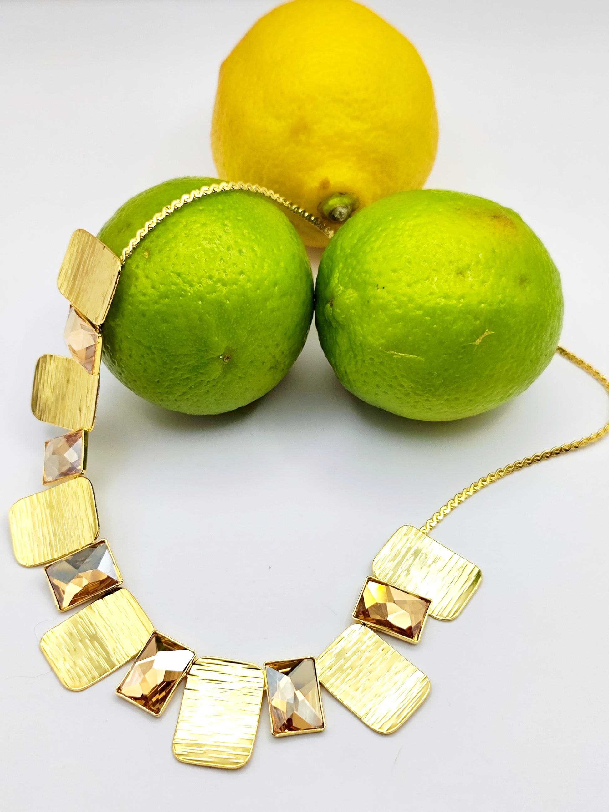 Crete Necklace – Greek hammered jewelry – 18K gold or silver plated with Swarovski crystals