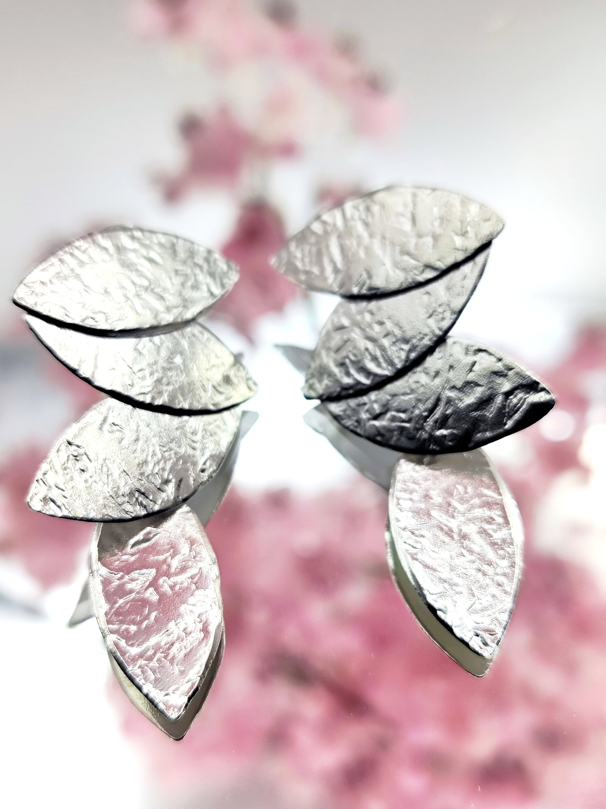 Daphne earrings, marquise hammered design, Greek hammered jewelry, handmade, available in 18K gold plated, silver plated, or rose gold plated